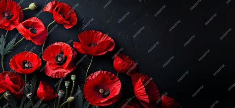 Premium Photo | Red poppies on black background Remembrance Day ...