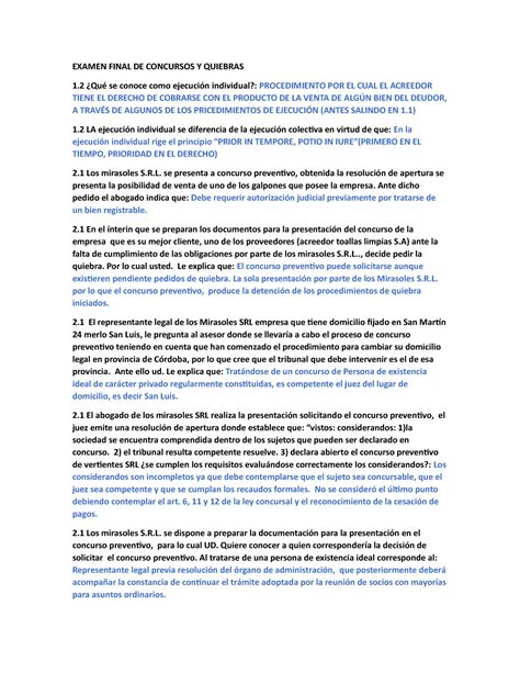 Final De Concursos Y Quiebras EXAMEN FINAL DE CONCURSOS Y QUIEBRAS 1