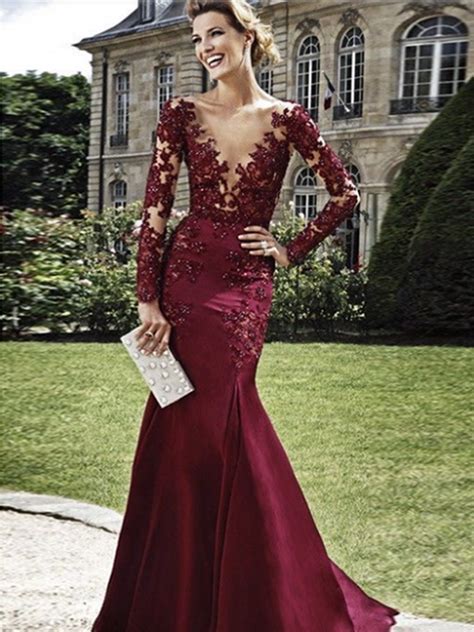 Burgundy Prom Dresses Sheath Column V Neck Floor Length Elastic Woven