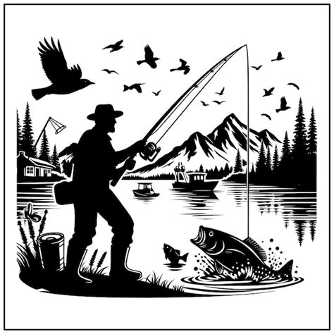 Premium Vector Fishing Vector Bundle File Black And White Fishing