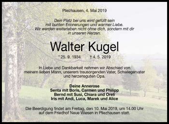 Traueranzeigen Von Walter Kugel Trauer Gea De