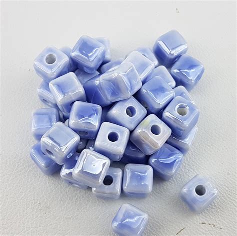 Light Blue Square Ceramic Beadscube Ceramic Beadsblue Etsy