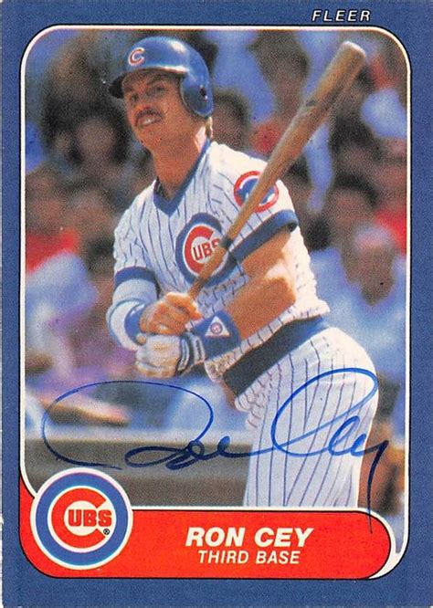 Ron Cey Autographed Baseball Card Chicago Cubs 1986 Fleer 363 67