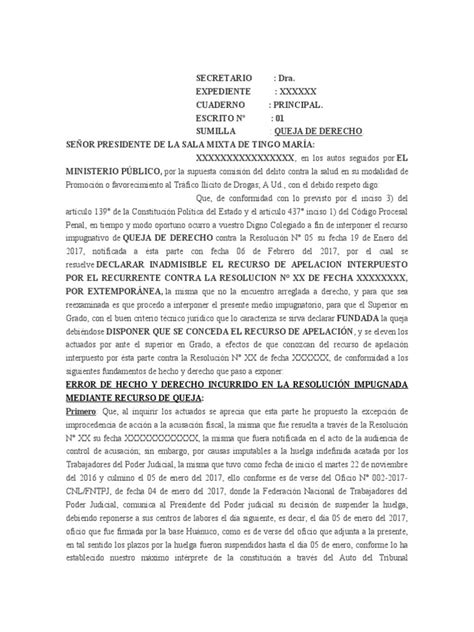 Recurso De Queja De Derecho Por Denegatoria De Recurso De Apelacion