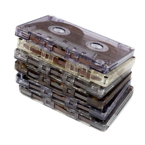pile  audio compact cassettes stock image colourbox