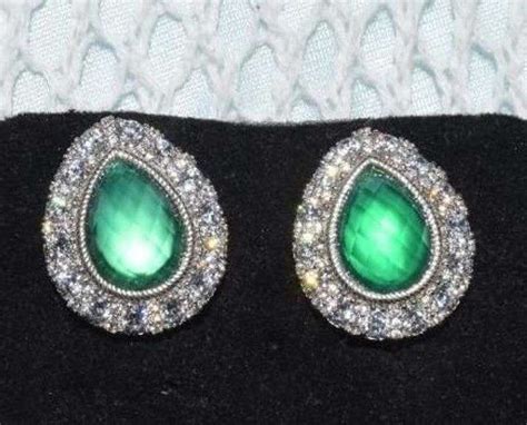 Judith Ripka 925 Silver Green Chalcedony Tear Drop Earrings With