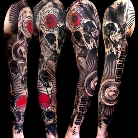 Red And Black Skull Sleeve Tattoo Click The Pic For More Tattoos