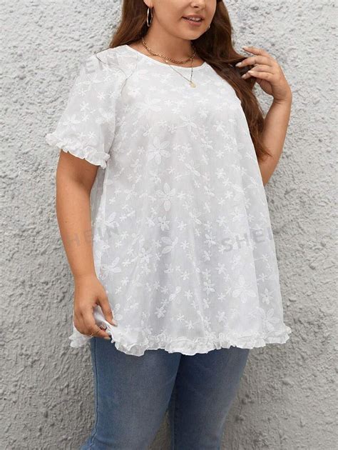 Shein Essnce Plus Floral Embroidery Frill Trim Blouse Shein Uk