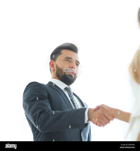 Two Business Workers Shake Hands In Office Stock Photo Alamy