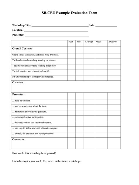 Sample Ceu Evaluation Form Fill Online Printable Fillable Blank