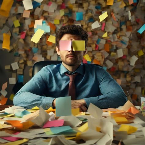 Premium Ai Image Business Man At Work Covered With Sticky Notes