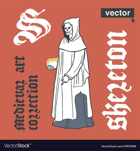 Monk skeleton medieval engraving art Royalty Free Vector