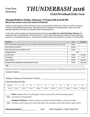 Fillable Online Gces Sowashco ThunderBash Pre Order Form 2016doc Gces