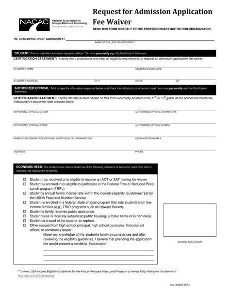 Form Nacac Request For Admission Application Fee Waiver Fill