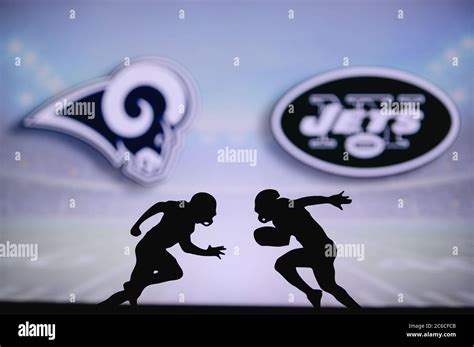 Los Angeles Rams vs. New York Jets. NFL match poster. Two american ...