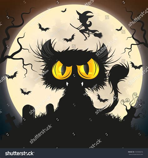 Halloween Black Cat Moon Night Sky Stock Vector (Royalty Free) 729306016 | Shutterstock