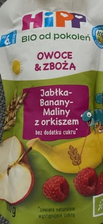 HiPP BIO Mus owocowy z pełnoziarnistym zbożem jabłka banany maliny z