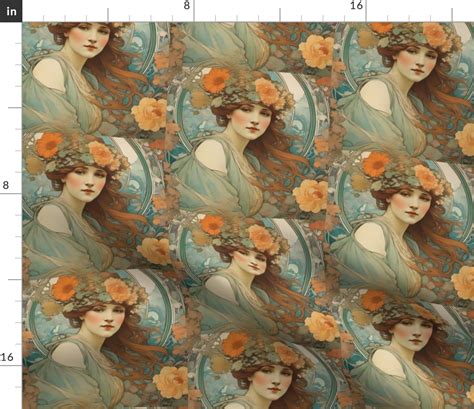 Alphonse Mucha Mucha Floral Fabric Spoonflower