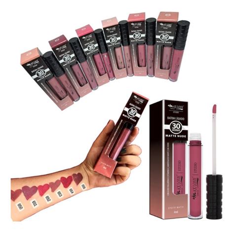 6 Batom Matte Nude Líquido Max Love 30 Horas Atacado Batons MercadoLivre