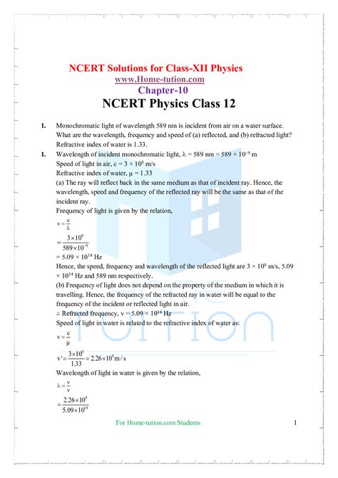 Ncert Solutions For Class 12 Physics Chapter 10 Wave Optics