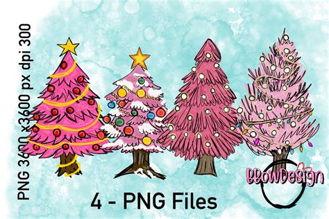 Pink Christmas Tree Hand Drawn 4 Png Graphic By Bbowdesign · Creative