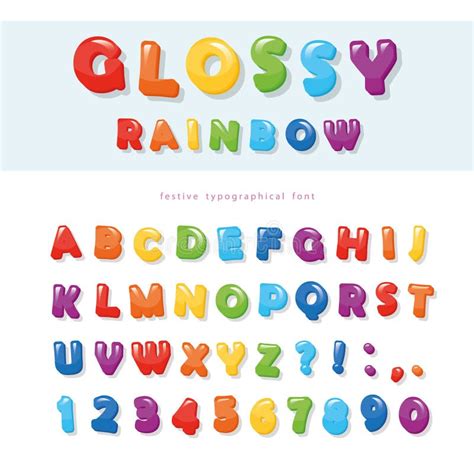 Glossy Rainbow Colored Font Design. Festive ABC Letters and Numbers ...