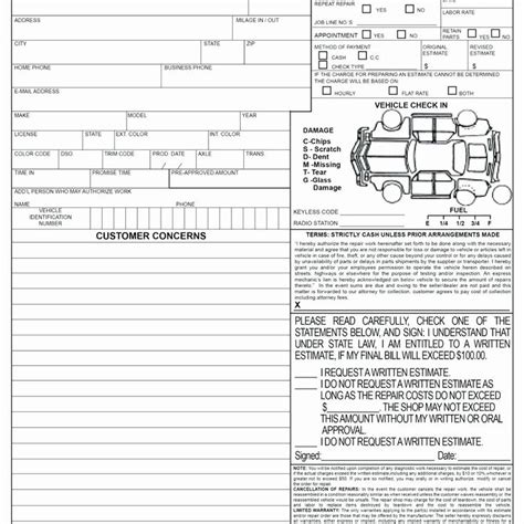 Free Printable Auto Repair Forms