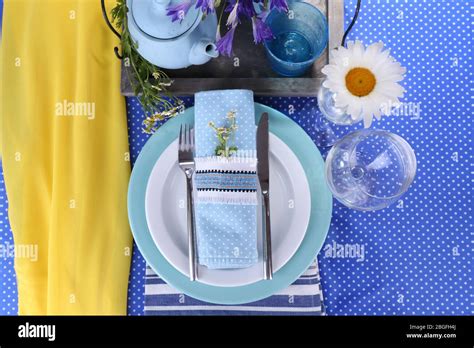 Blue table setting close-up Stock Photo - Alamy