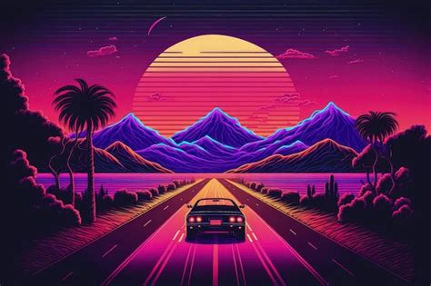 Premium Ai Image Background Illustration Inspired By Synthwave