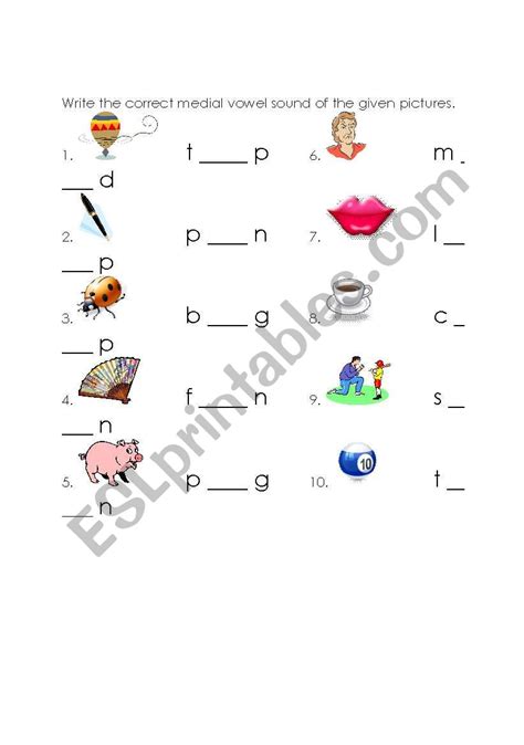 English Worksheets Medial Vowels