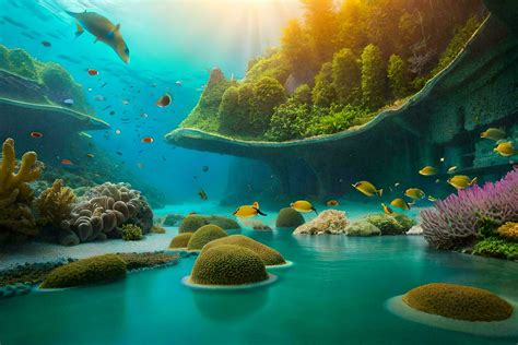 photo wallpaper sea, coral, fish, coral reef, sun, underwater ...