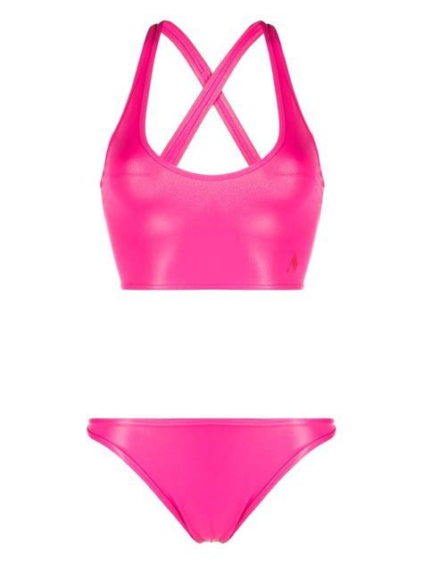 The Attico Fuchsia Pink Wet Criss Cross Bikini Browns