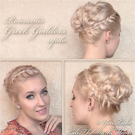 Greek Goddess Hairstyle Romantic Braided Updo With Curls For Medium