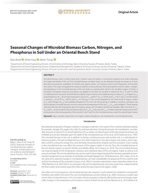 PDF Seasonal Changes Of Microbial Biomass Carbon Nitrogen And