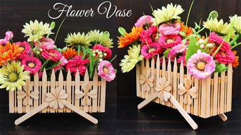 How To Make Flower Vase With Popsicle Sticks Diy Flower Vase Bamboo