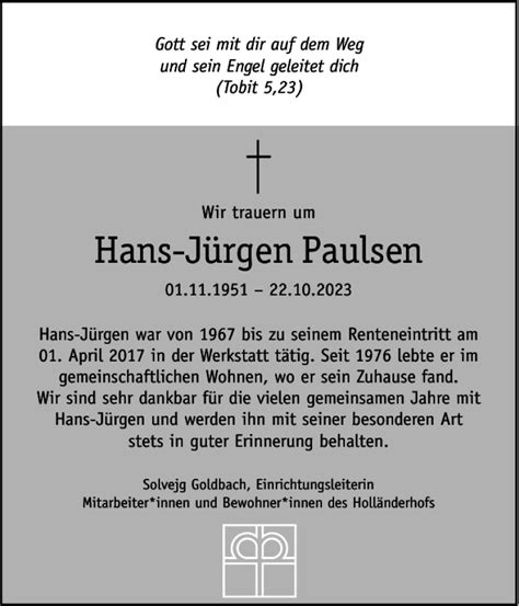 Traueranzeigen Von Hans J Rgen Paulsen Sh Z Trauer