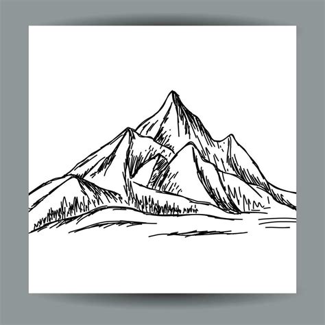 Mountain View Illustration Design Template With A Black Outline Hand