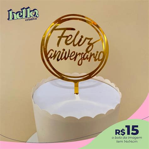 Topo De Bolo Feliz Aniversário Circular Elo7