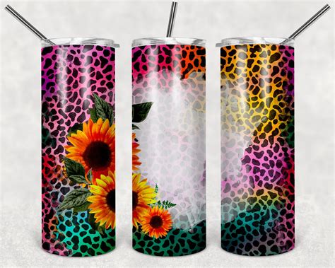 Leopard Print Tumbler Wrap With Sunflower Set Rainbown Etsy