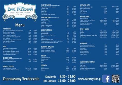 Menu at Bar Przystań Sopot Aleja Wojska Polskiego 11