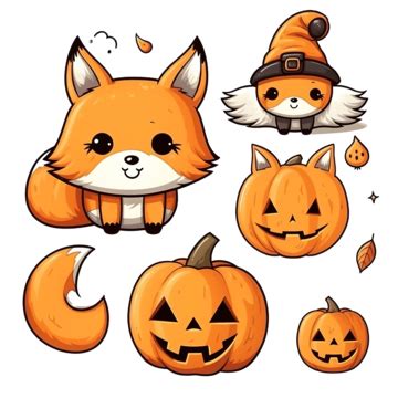 Cute Cartoon Fox And Pumpkin Halloween Doodle Element Halloween