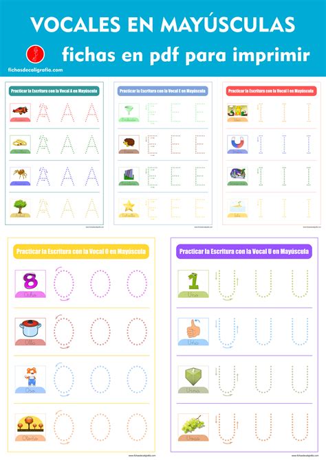 Vocales para imprimir en mayúsculas Fichas de Caligrafía