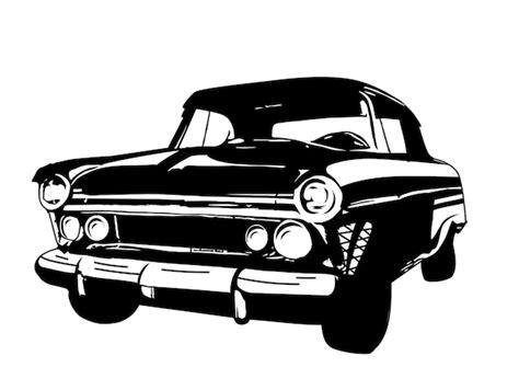 Premium Vector | A black and white drawing of a car from the 1950s.