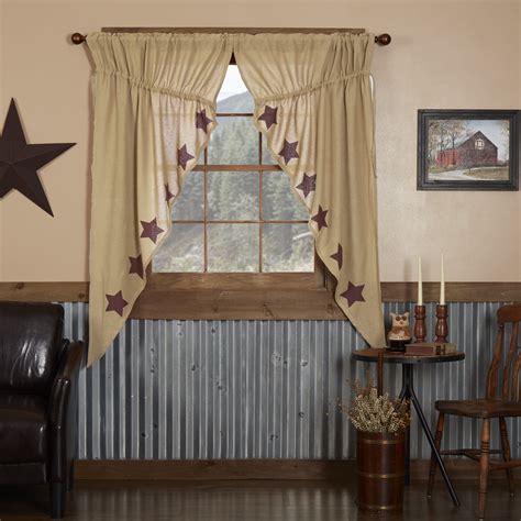 Vhc Brands Burlap Natural With Burgundy Stars Primitive X X