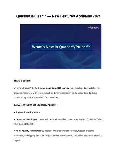 Quasar®pulsar™ — New Features Aprilmay 2024 Pdf