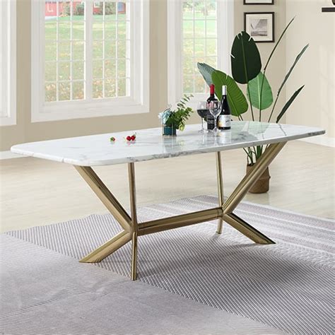 Firenze White Marble Dining Table With Gold Stainless Steel Legs