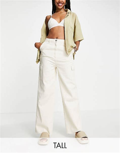 Missguided Tall Wide Leg Cargo Pocket Trouser In Cream Asos