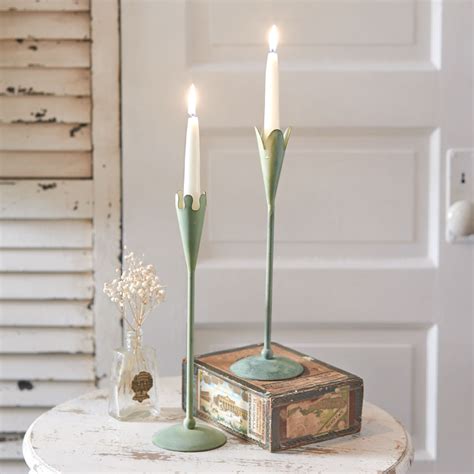 Set Of Two Verdigris Taper Candle Holders Ctw Home Collection