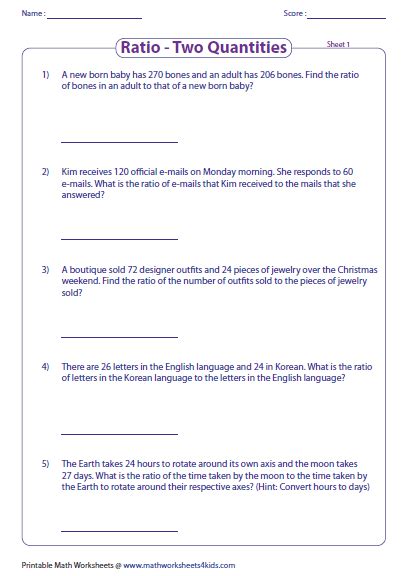 Ratio Word Problems Worksheet With Answers Fabad