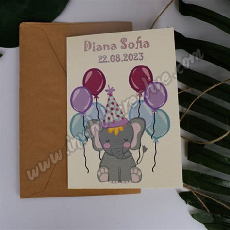 Invitatie De Botez Elefant Cu Baloane Invitatii Creative